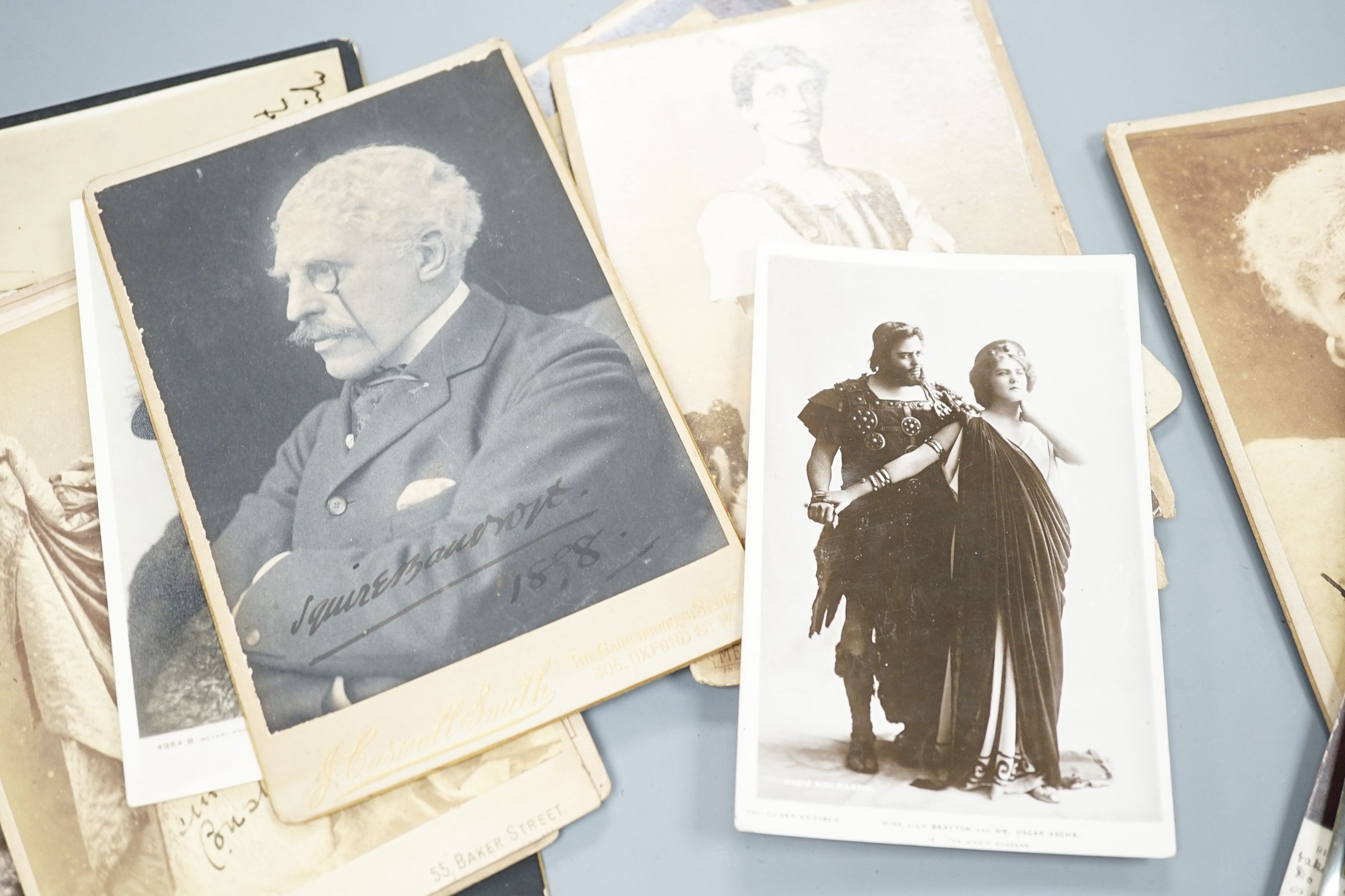 A collection of Victorian and later monochrome theatrical portrait photographs including signed examples of Irene and Violet Vanbrugh and Sir Francis Robert Benson.
